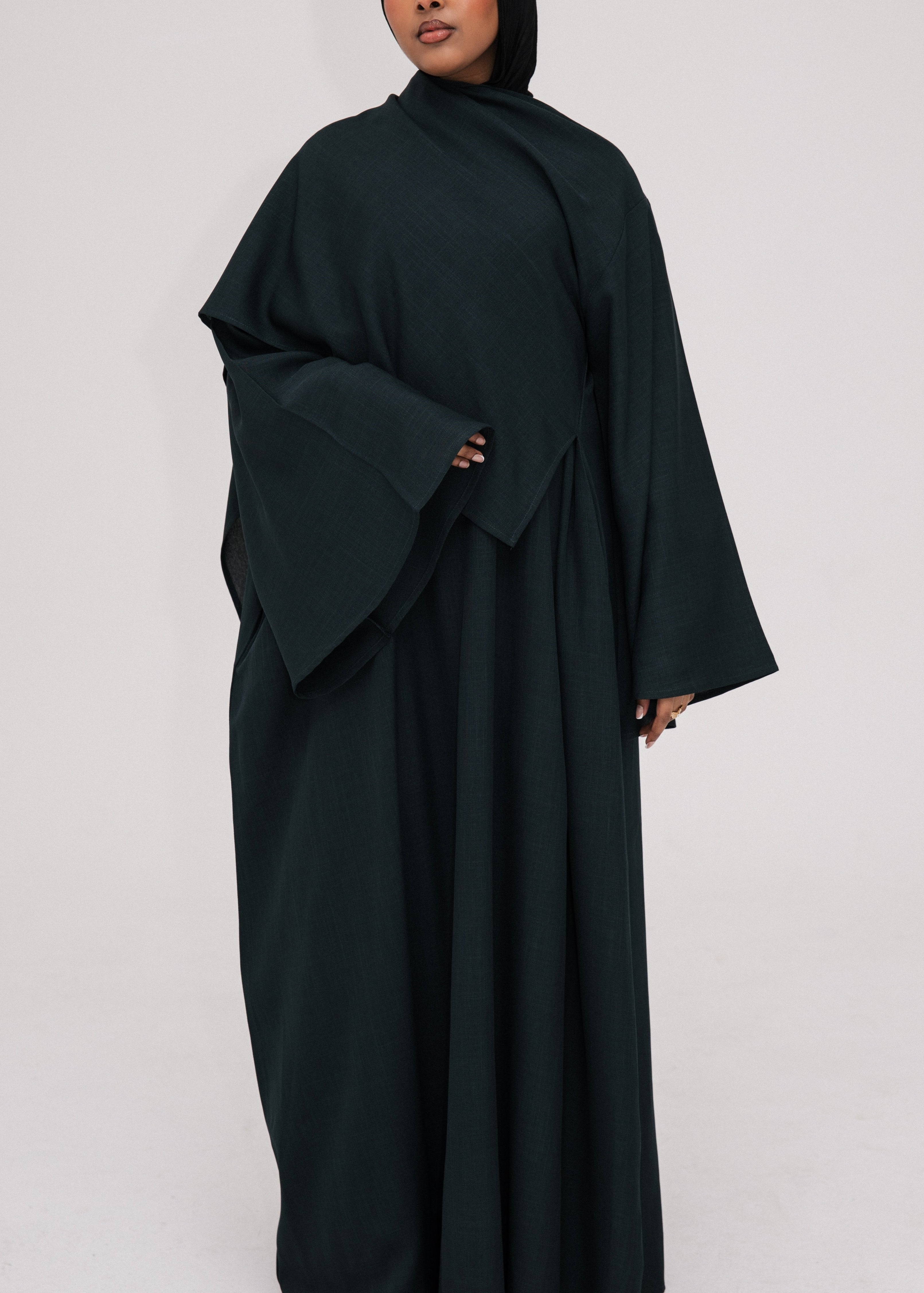 Bottle Green Asymmetric Shawl Abaya