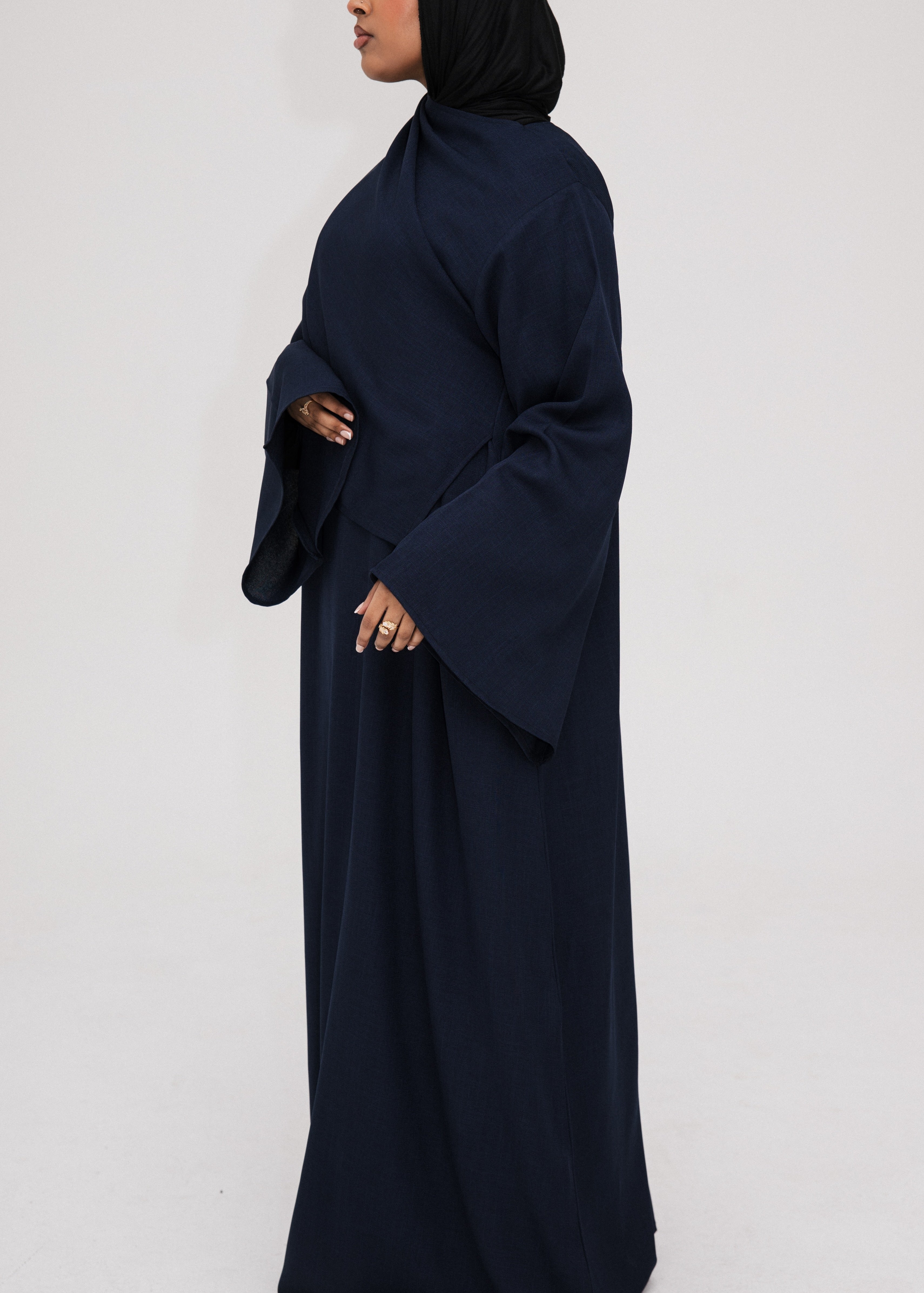Navy Asymmetric Shawl Abaya