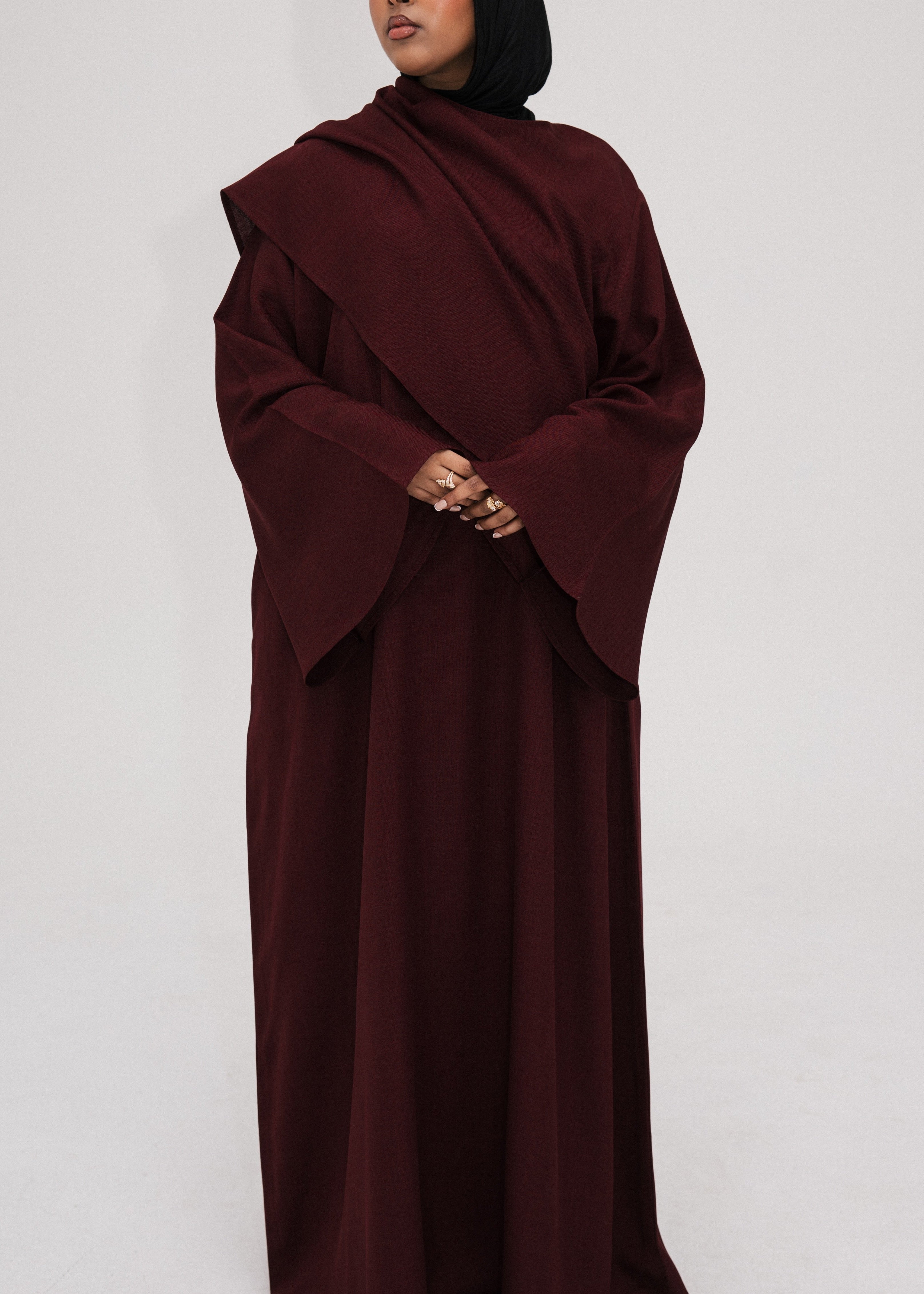 Burgundy Asymmetric Shawl Abaya