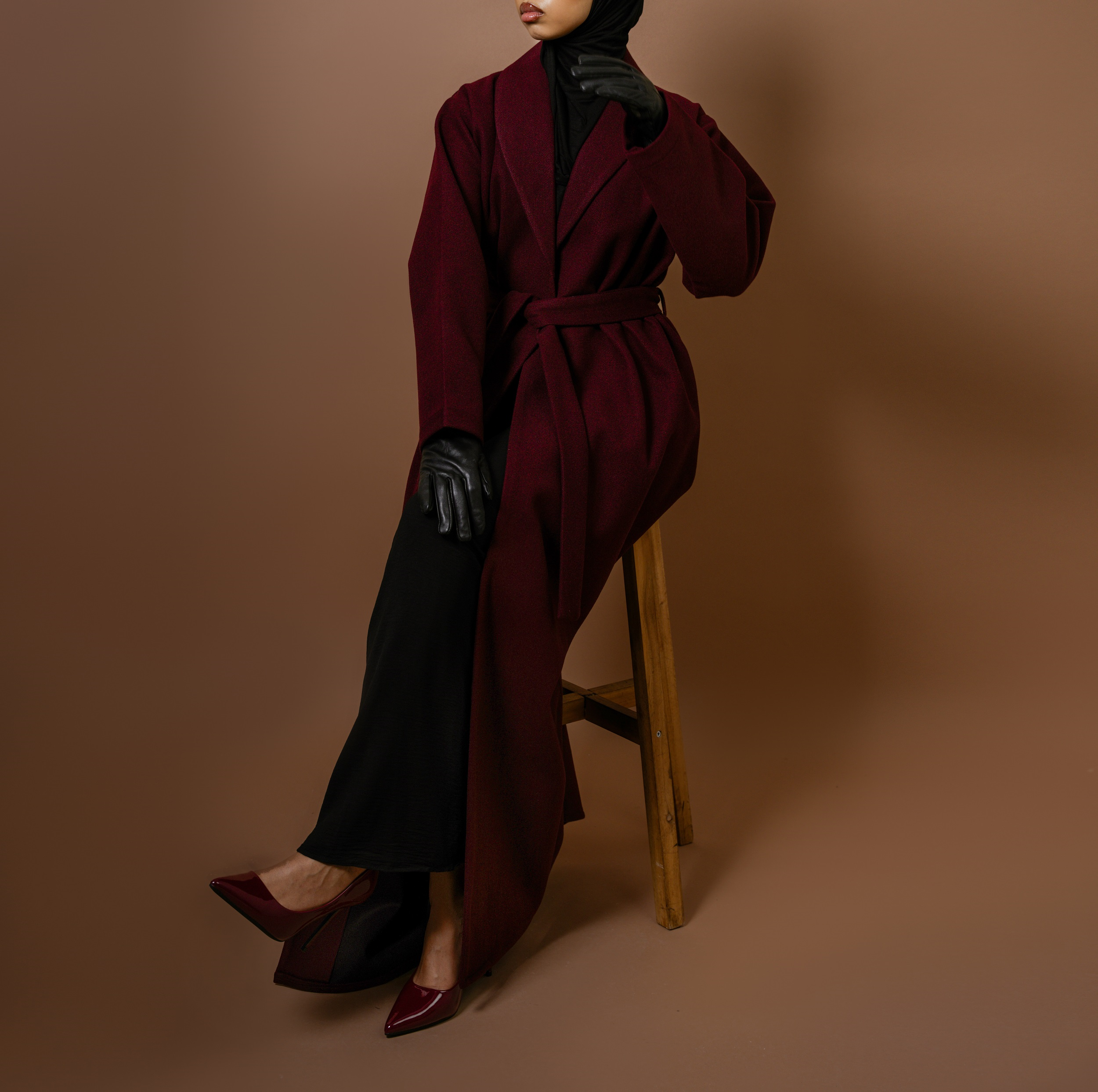 Burgundy - Wrap Abaya Coat