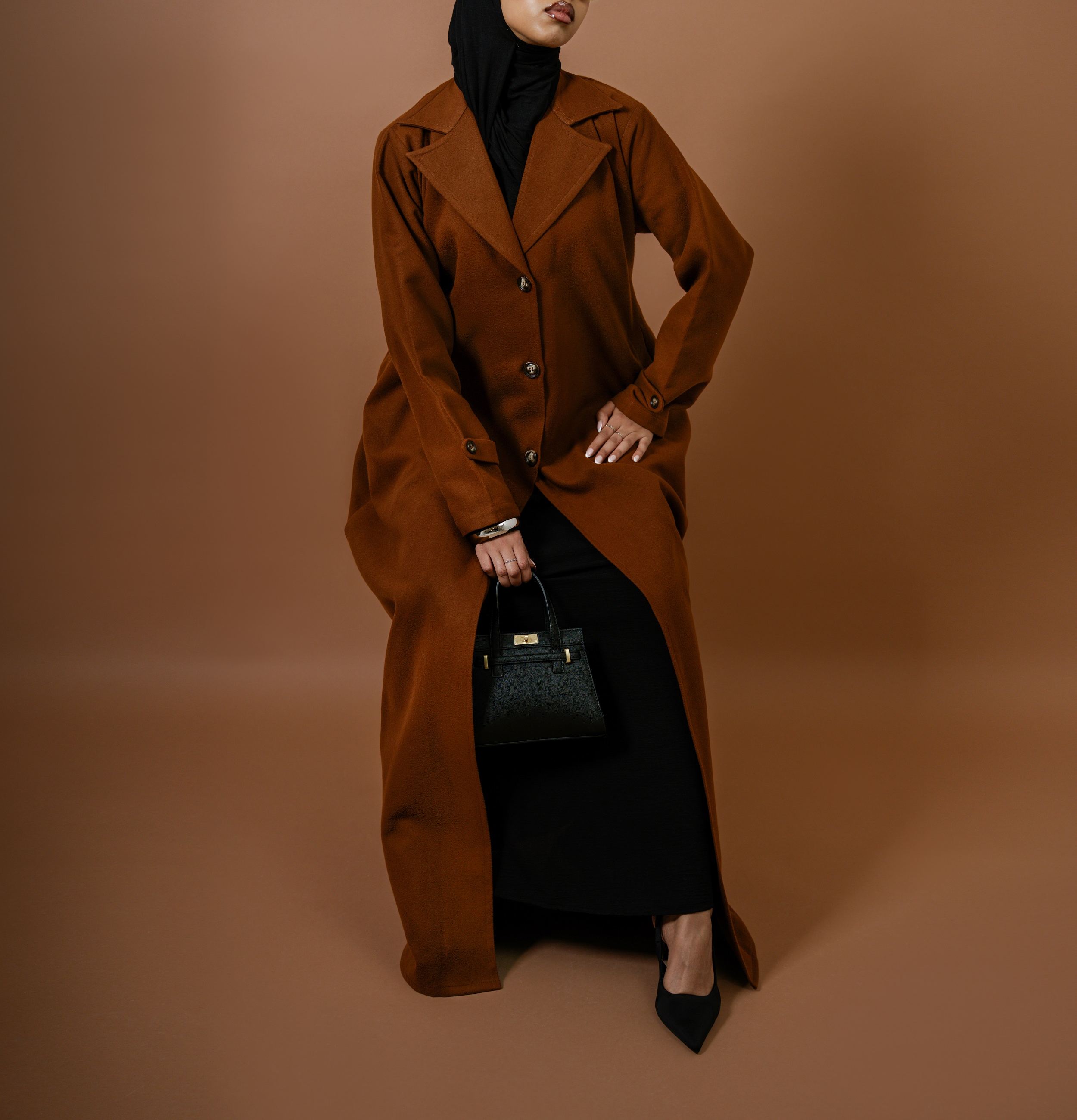 Caramel - Scarf Abaya Coat