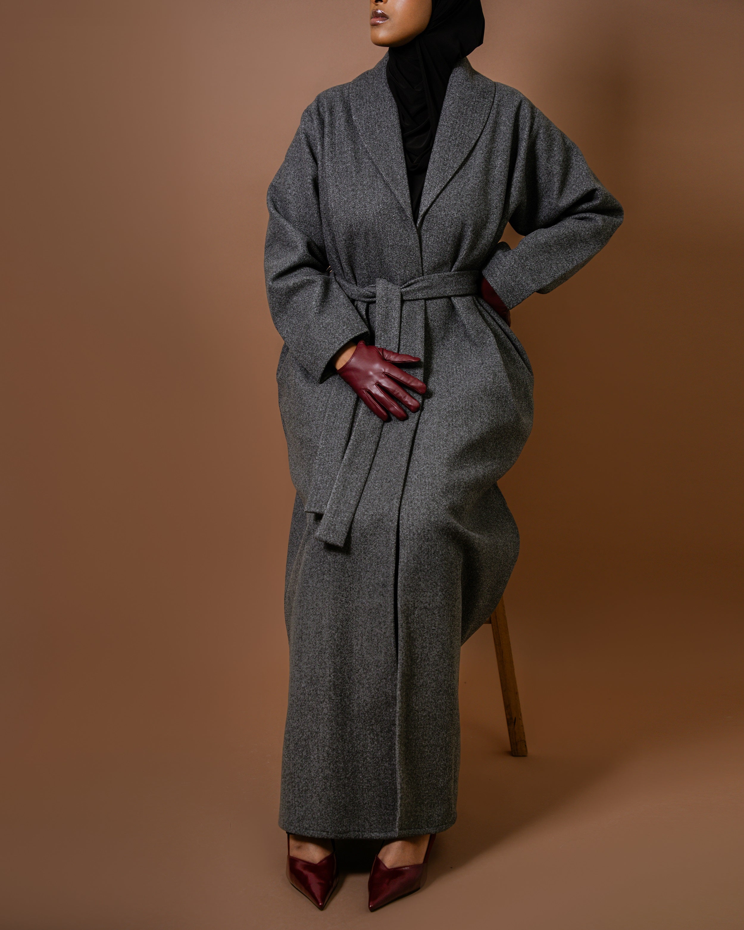 Grey - Wrap Abaya Coat