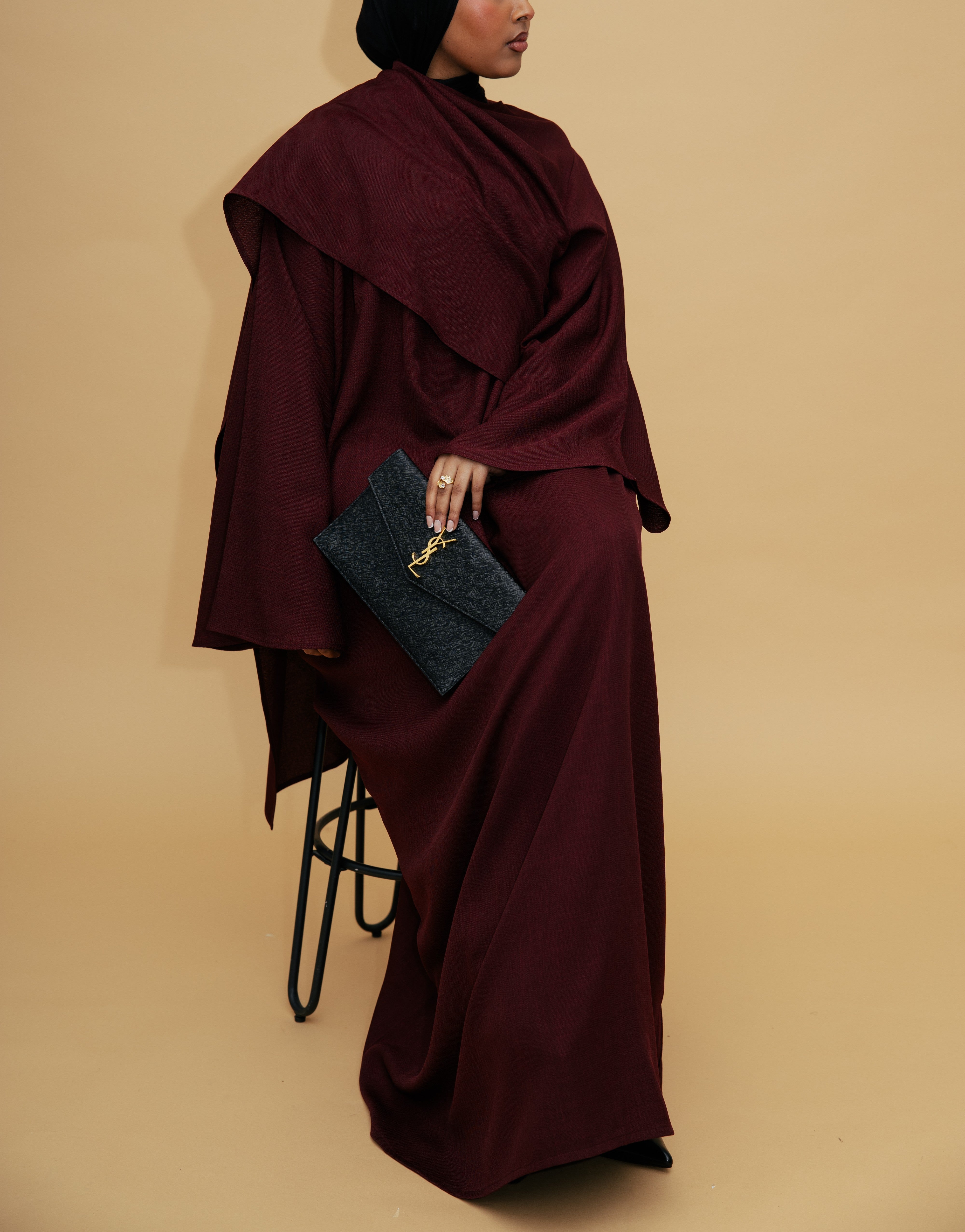 Burgundy Asymmetric Shawl Abaya