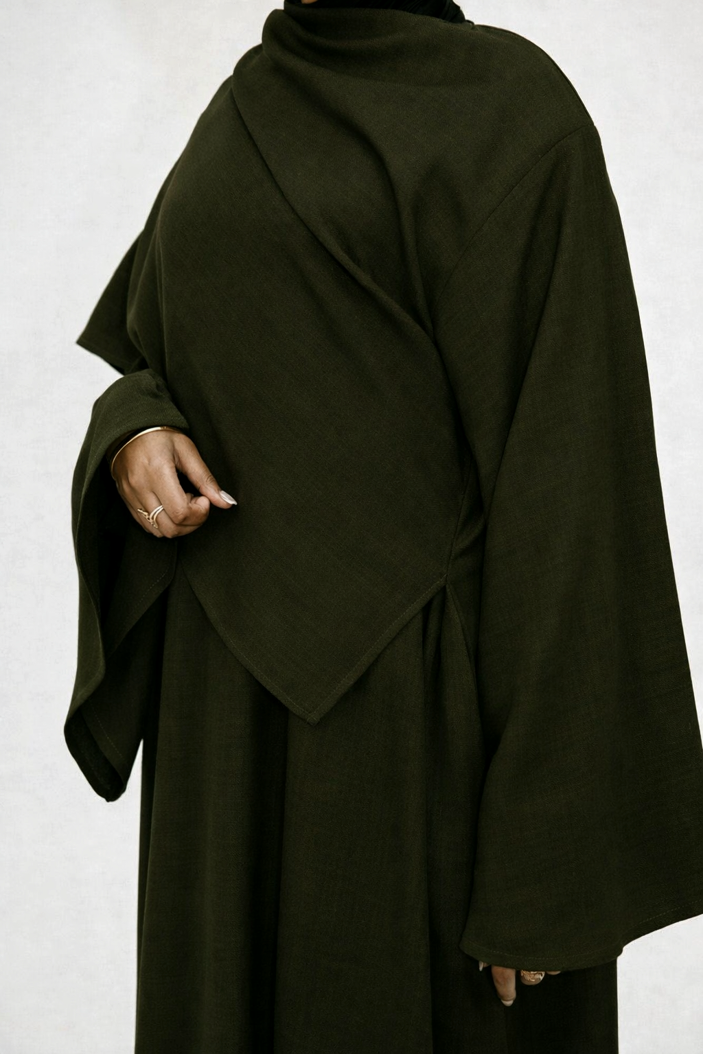 Olive Asymmetric Shawl Abaya