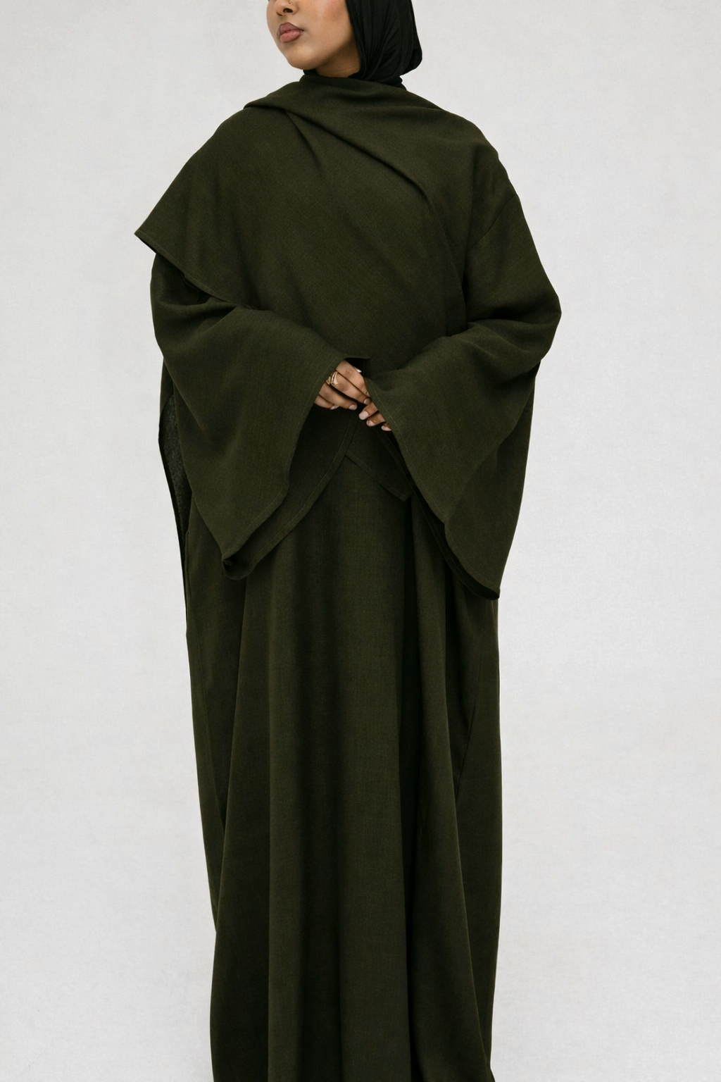 Olive Asymmetric Shawl Abaya