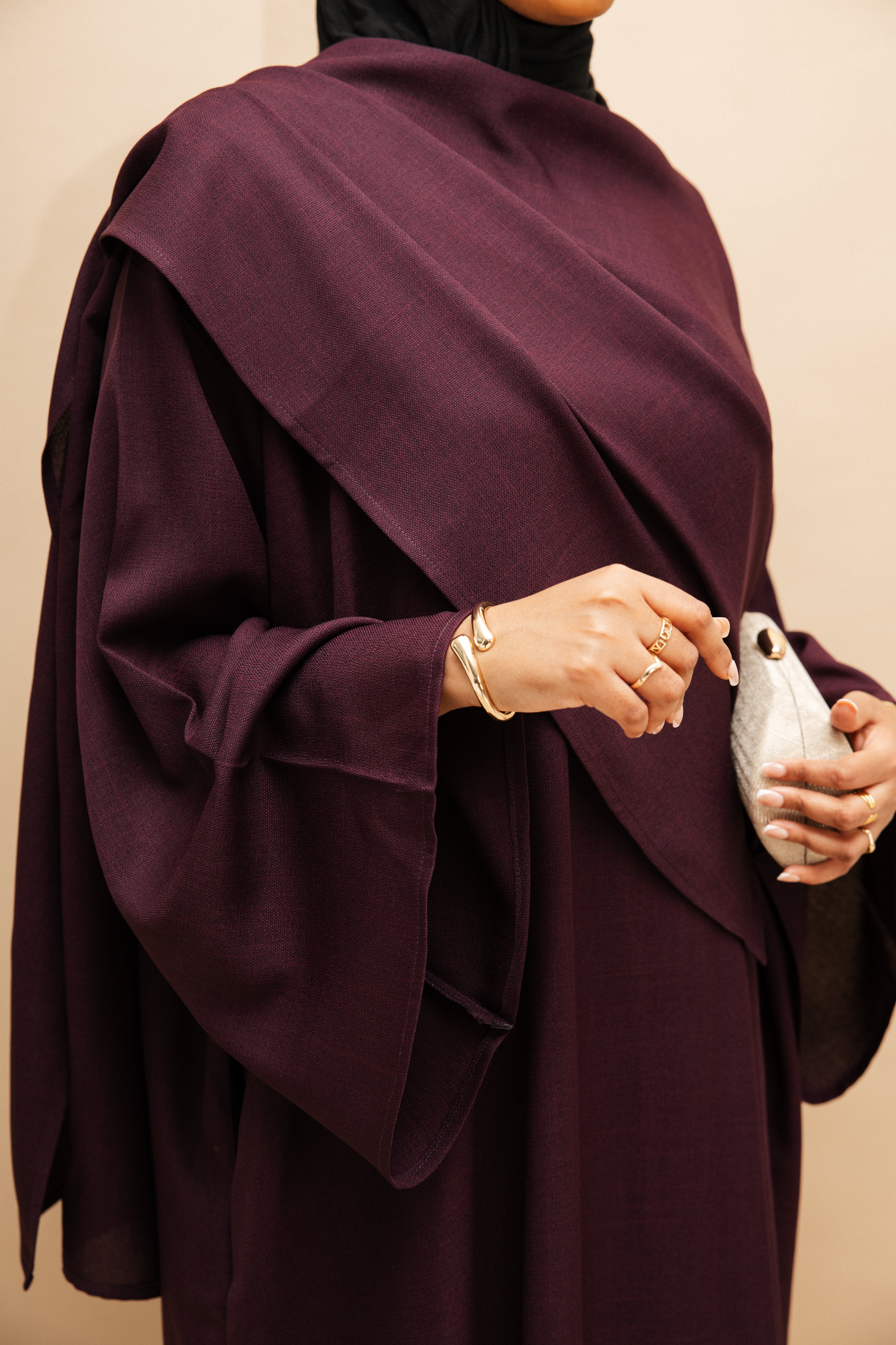 Plum Asymmetric Shawl Abaya