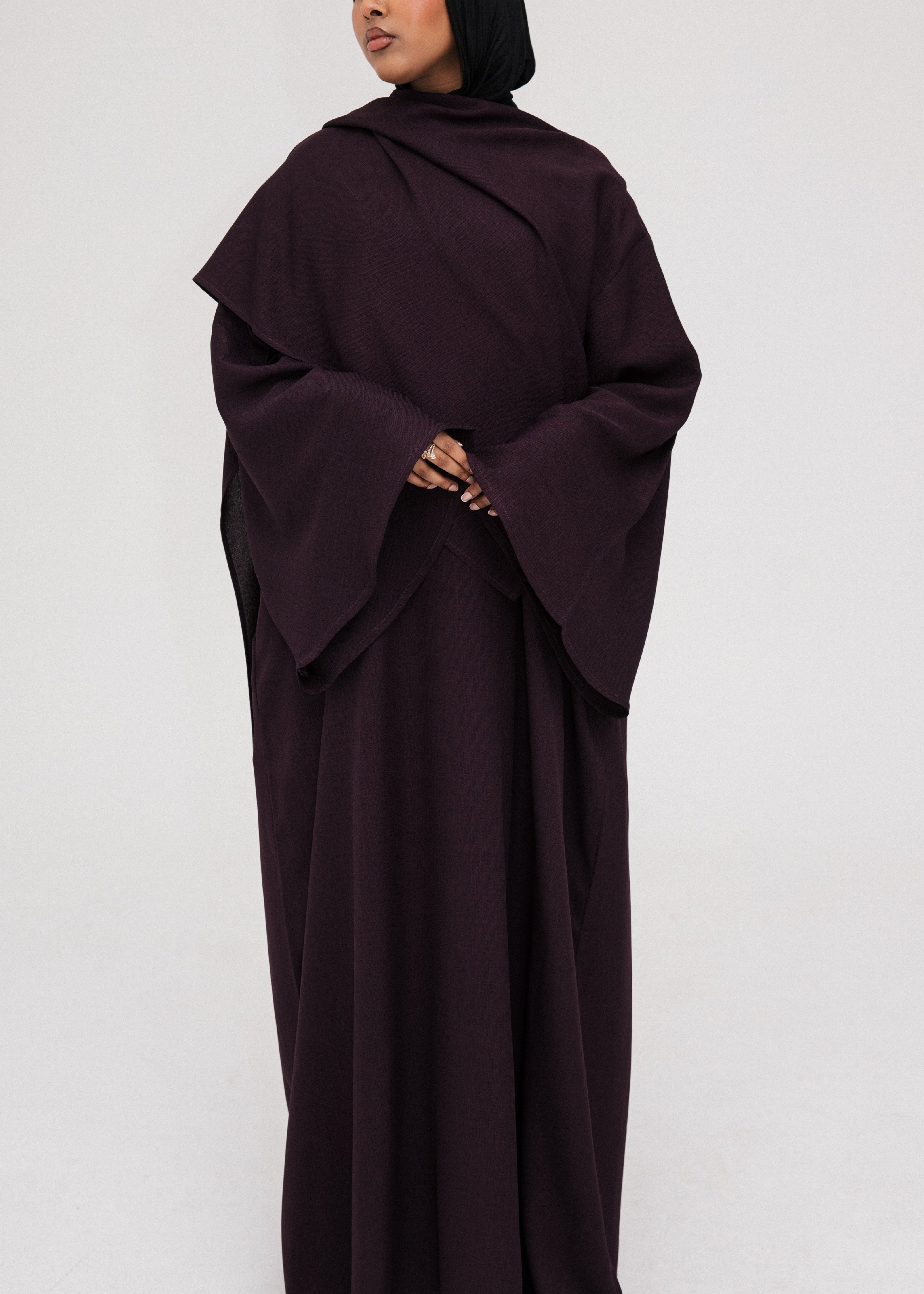 Plum Asymmetric Shawl Abaya