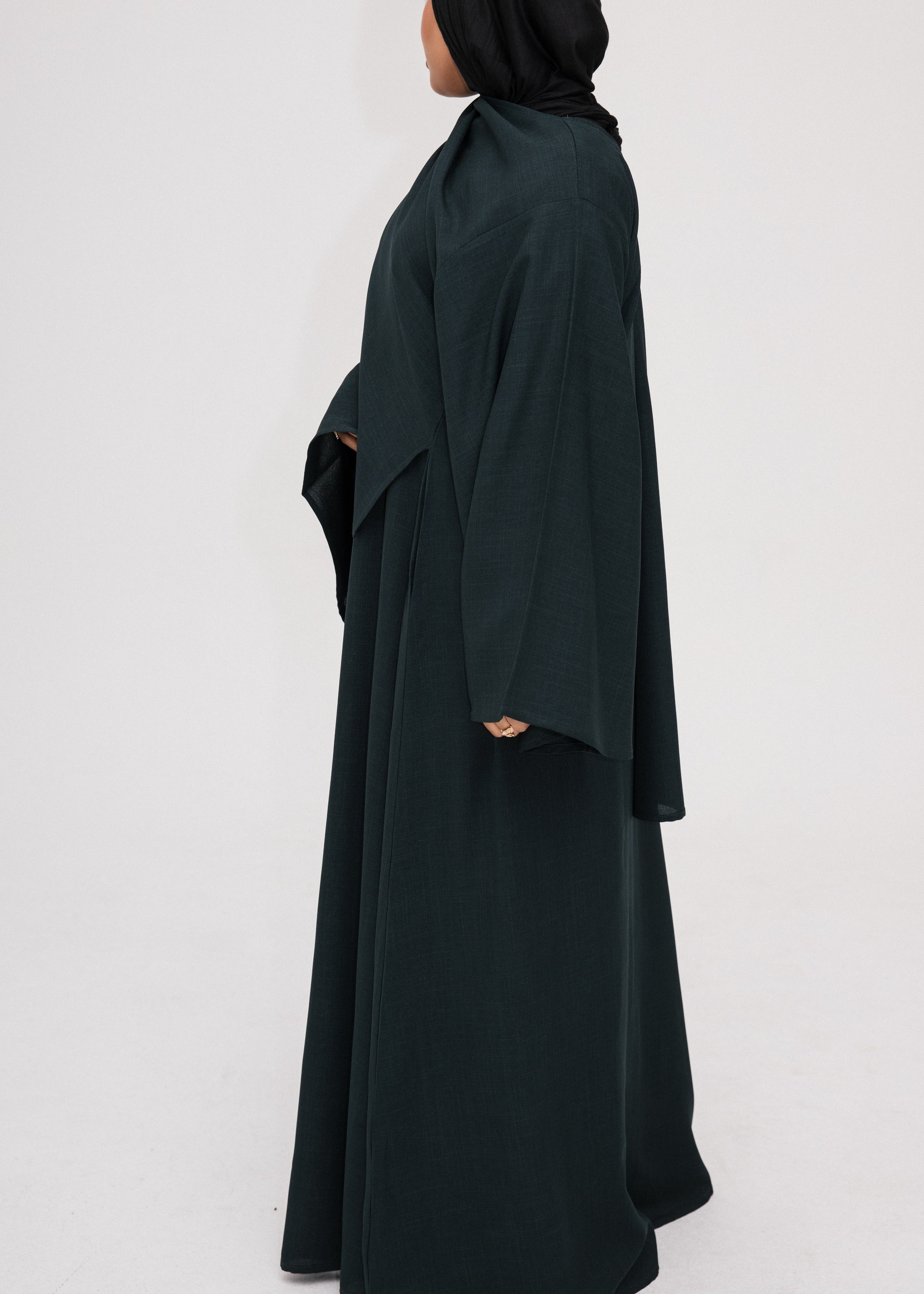 Bottle Green Asymmetric Shawl Abaya