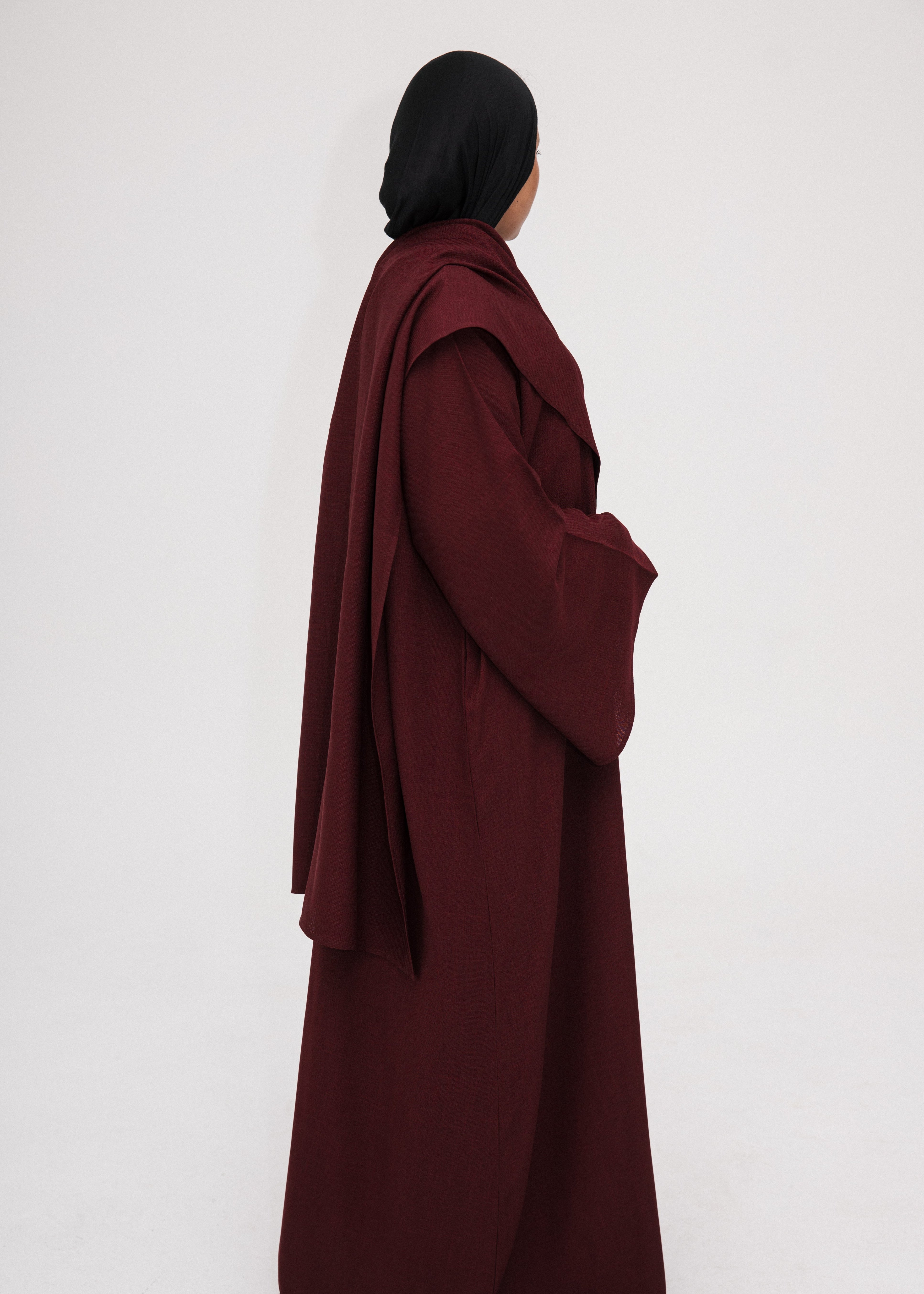 Burgundy Asymmetric Shawl Abaya