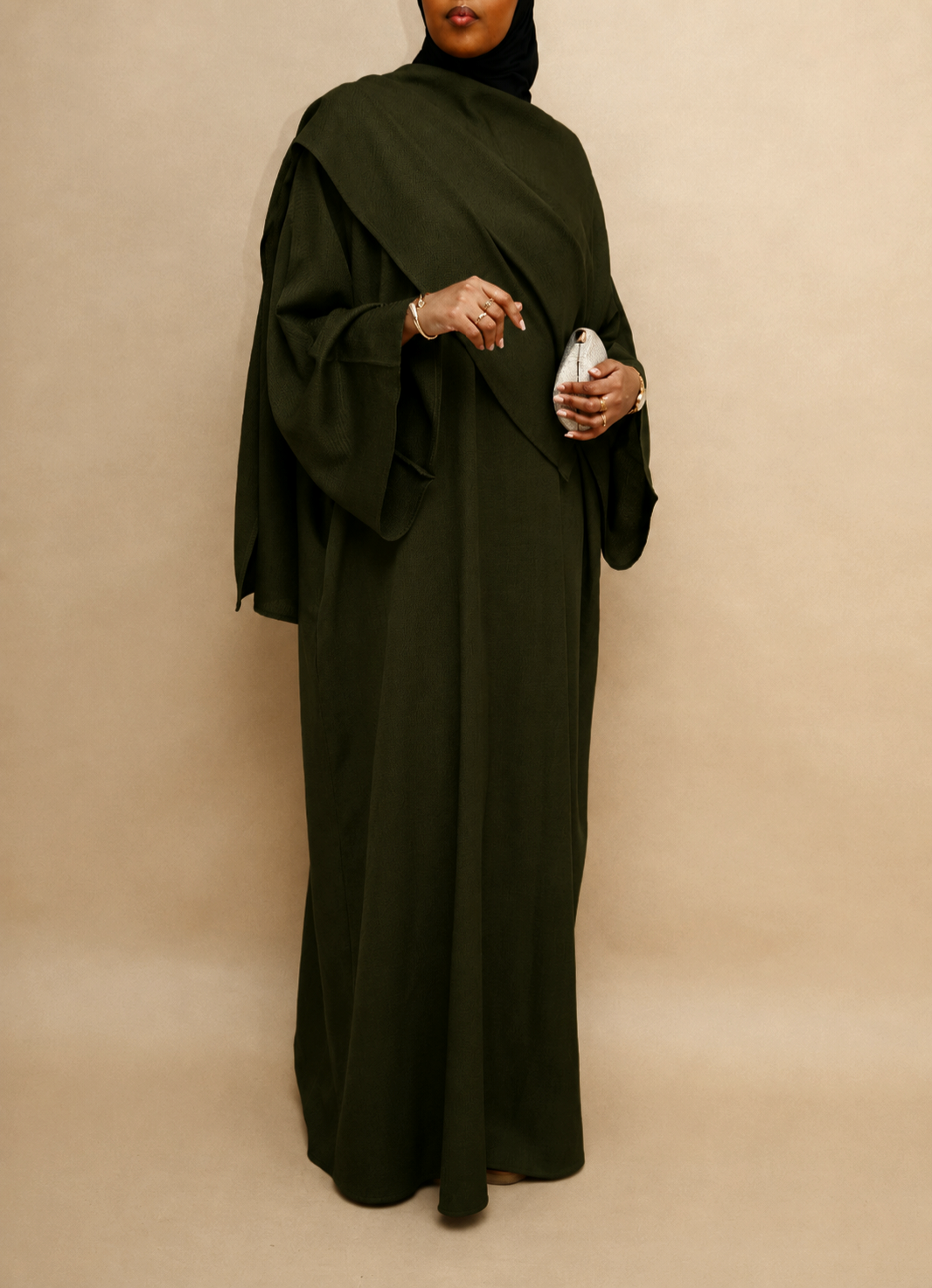 Olive Asymmetric Shawl Abaya