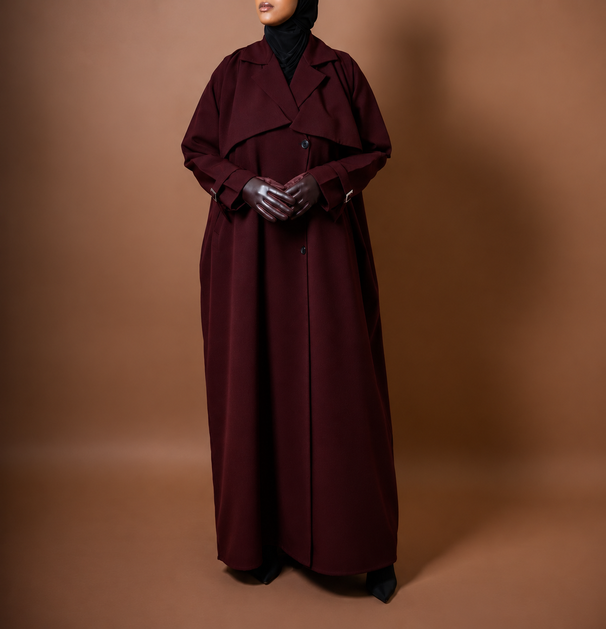 Burgundy Trench Abaya (Pre-order)
